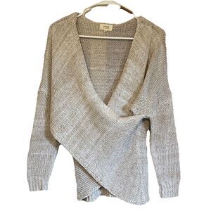 Aeon Los Angeles Woman Oatmeal  Cross Chunky Overlap Wrap Front Knit Sweater Sm